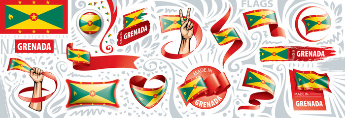 Vector set of the national flag of Grenada in various creative designs