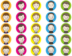 男子学生泣き顔アイコンセット