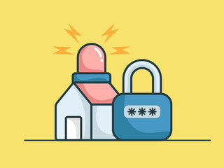 home security concept with siren light and key locked