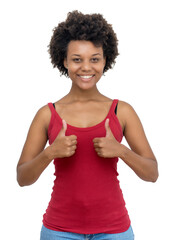African american young adult woman showing thumbs up