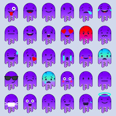 Fototapeta premium Cartoon Color Emoticons Sign Icon Set Include of Sad, Smiley, Angry, Love and Cry Expression. Vector illustration of Icons