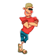 Cool dude in sunglasses and a red t-shirt. Illustration on a white background.