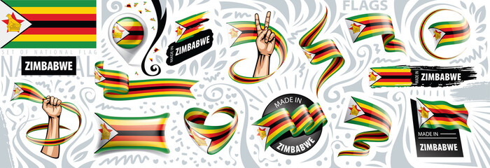 Vector set of the national flag of Zimbabwe in various creative designs