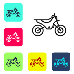 Black line Mountain bike icon isolated on white background. Set icons in color square buttons. Vector Illustration.