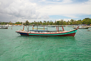 Colorful boat on a tropical island in Belitung, Indonesia.