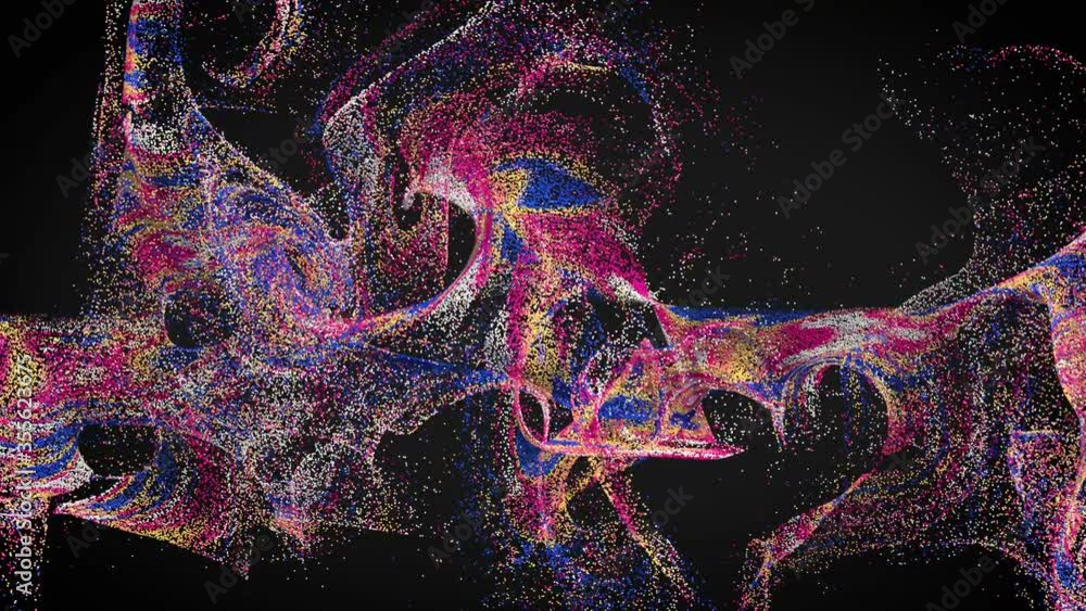 Poster 3d render of curling mass of particles. luma mask for isolation. loop animation.