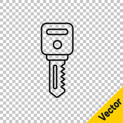 Black line House key icon isolated on transparent background. Vector Illustration.