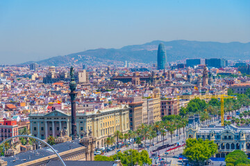 Aerial view of Passeig de Colom in Barcelona, Spain