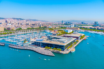 Aerial view of Maremagnum shopping center in Barcelona, Spain