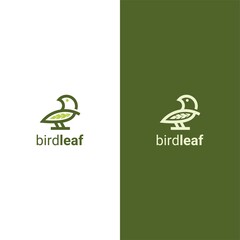 Creative luxury modern bird with green leaf logo template vector icon