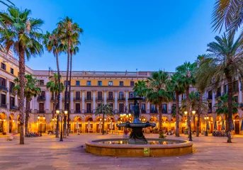 Tafelkleed Fountain at Placa Reial in Barcelona, Spain © dudlajzov