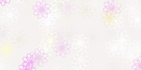 Fototapeta na wymiar Light Pink, Yellow vector doodle pattern with flowers.