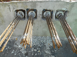 MALACCA, MALAYSIA -APRIL 14, 2016: Pre-stress cable tendons anchor head for pre-stressed concrete...