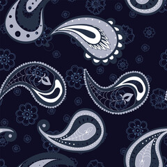 Blue Flower Traditional Vector Seamless Pattern. 