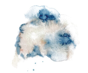 Abstract watercolor classic blue shapes on white background. Color splashing hand drawn vector