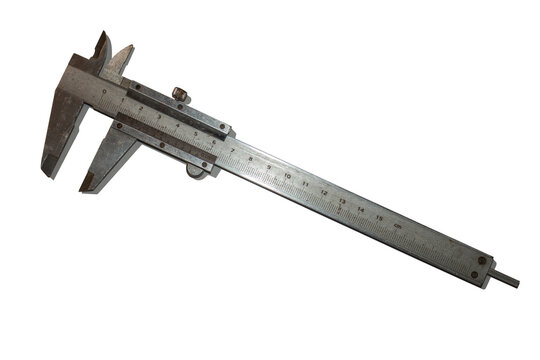 A metal caliper device, on a white background