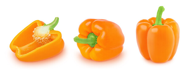 Set of orange Bell peppers isolated on a white background.