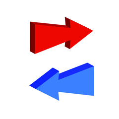 Set of 2 3D graph arrow straight icons, editable vector, reload symbol, blue and red,.  For website, digital design, navigation, web button, mobile app, games, online shopping, uploading, downloading