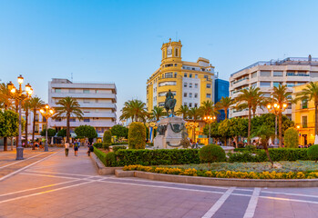 Sunset view of Plaza del Arenal at Jerez de la Frontera in Spain © dudlajzov