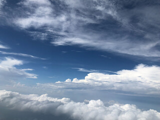 Obraz premium view of blue sky and white clouds flying by plane