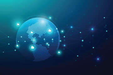 Global network connection with business concept and world map line, vector illustrator