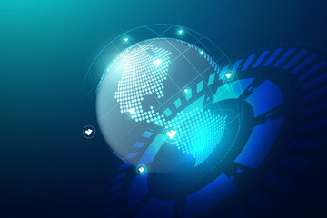 Global network connection with business concept and world map line, vector illustrator