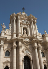 Facade of Ortigia Cathedral in Syracuse, Sicily, Italy