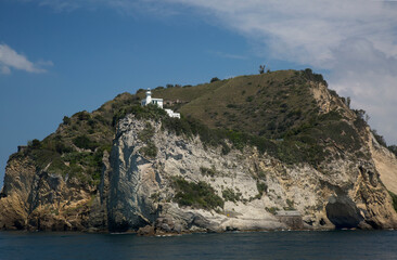 Fototapeta na wymiar Miseno Cape in the Pozzuoli gulf. View from the sea