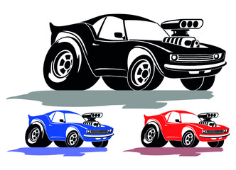 Muscle car illustration logo colored set.
