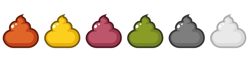A set of poop in different colors. Cartoon excrement. Vector illustration
