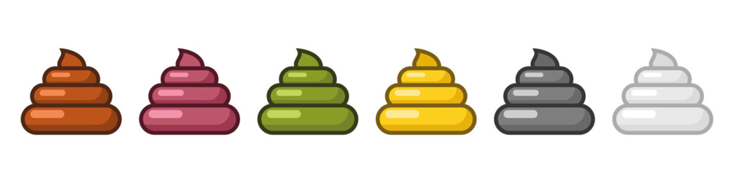 A set of poop in different colors. Cartoon excrement. Vector illustration
