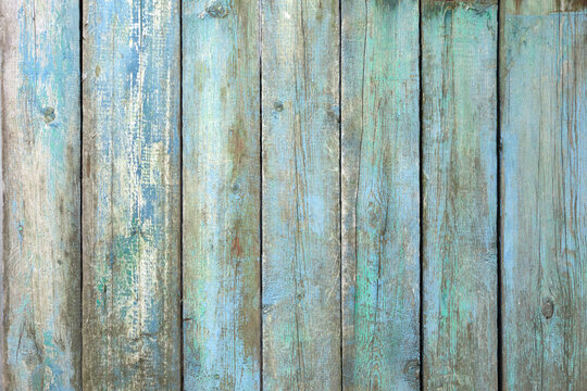 Painted Old Wooden Planks Background Texture. Blue Timber Wall Or Weathered Fence.