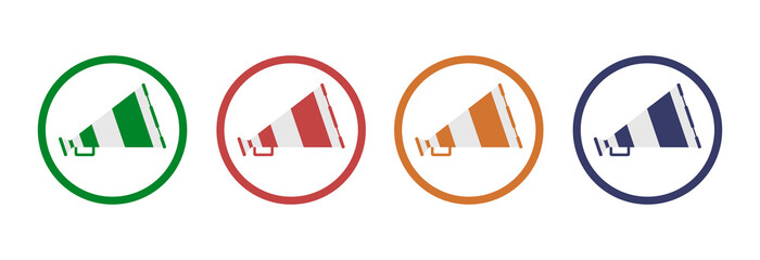 megaphone icon in different colors on a white background.