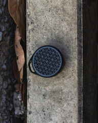 close up of an smart wireless speaker on the street