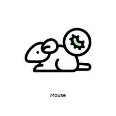 Mouse germs, pathogenic bacteria, or viruses flat vector icon for science research apps and websites, black outlined icon on white background