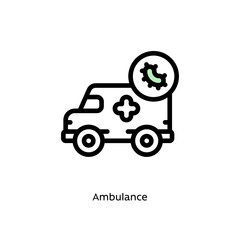 Ambulance for people with germs, pathogenic bacteria, or viruses flat vector icon for science research apps and websites, black outlined icon on white background