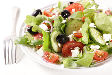 greek salad- vegetable salad with feta cheese, cucumber, tomato and olive
