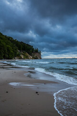 stormy sunrise over the baltic sea in Gdynia Orlowo, Poland