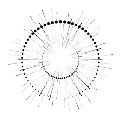 Radial halftone dots in Circle Form for comic books . fireworks Explosion background . Vector Illustration . Starburst
 round Logo . Circular Design element . Abstract Geometric star rays . Sunburst .