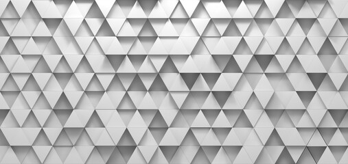 Horizontal texture and background of white volumetric equilateral triangles
