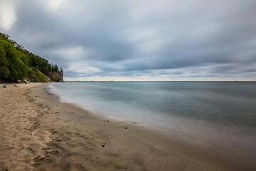 Stormy sunrise over the baltic sea in Gdynia Orlowo, Poland