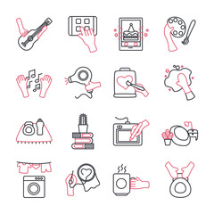Things to do at home line style icon set vector design
