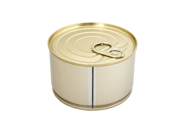Closed iron tin can isolated on white background