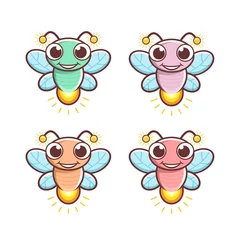 Fotobehang Firefly Vector Illustration Logo Set. Mascot/Character Cartoon Design. © Michony