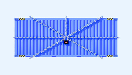 3d rendering of cargo container and coronavirus lockdown concept.