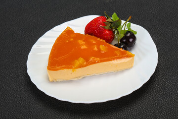 Cheesecake with apricot served strawberry