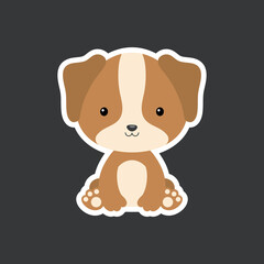 Fototapeta na wymiar Sticker of cute baby dog sitting. Adorable domestic animal character for design of album, scrapbook, card, poster, invitation.