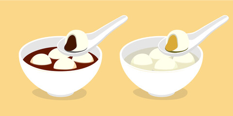 Sweet dumpling with black sesame and peanut paste filling in bowl, usually eat in Chinese New Year's Eve, Chinese Winter Solstice Festival, Mid-Autumn Festival or Lantern Festival