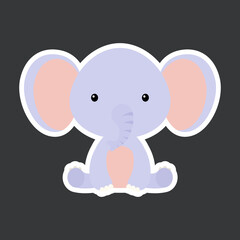 Sticker of cute baby elephant sitting. Adorable safari animal character for design of album, scrapbook, card, poster, invitation.