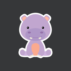 Sticker of cute baby hippo sitting. Adorable safari animal character for design of album, scrapbook, card, poster, invitation.